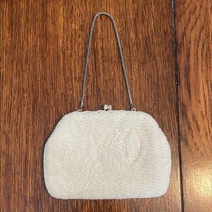 Vintage White beaded mini bag clutch Unbranded Silver chain